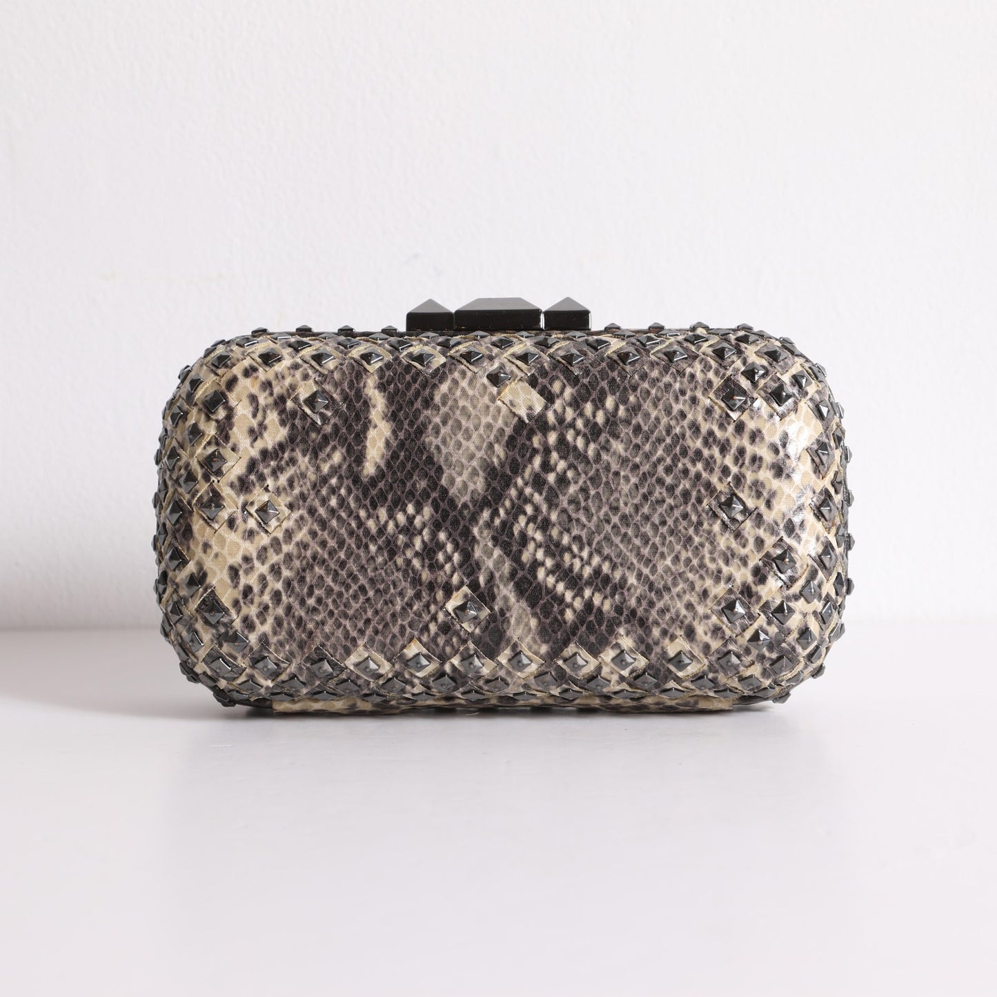 BCBGMAXAZRIA Brown Snakeskin Studded Clutch Crossbody Purse