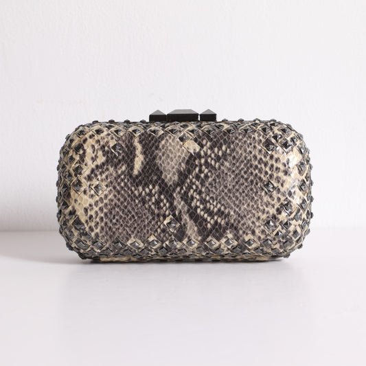 BCBGMAXAZRIA Brown Snakeskin Studded Clutch Crossbody Purse
