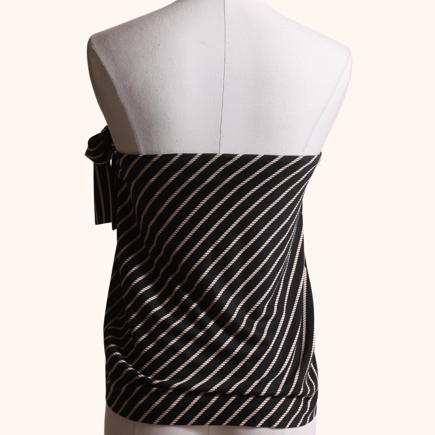 DIANE VON FURSTENBERG Vintage Black and Beige Striped Strapless Tie Tube Top