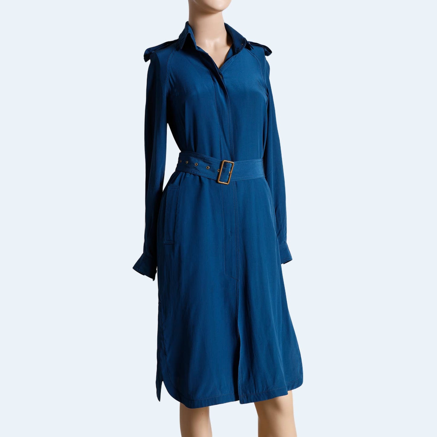 DIANE VON FURSTENBERG Blue Long Sleeved Silk Shirt Dress