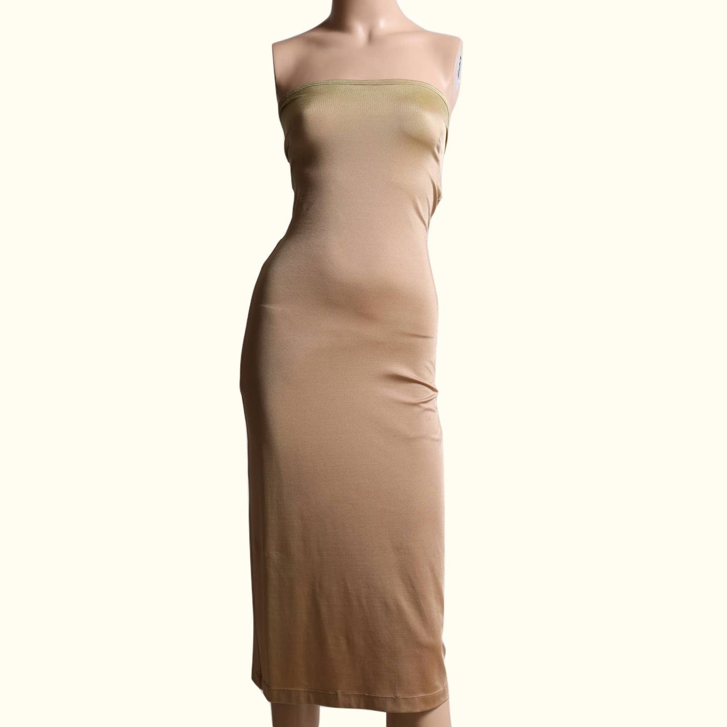 PLEIN SUD Vintage Gold Strapless Midi Dress