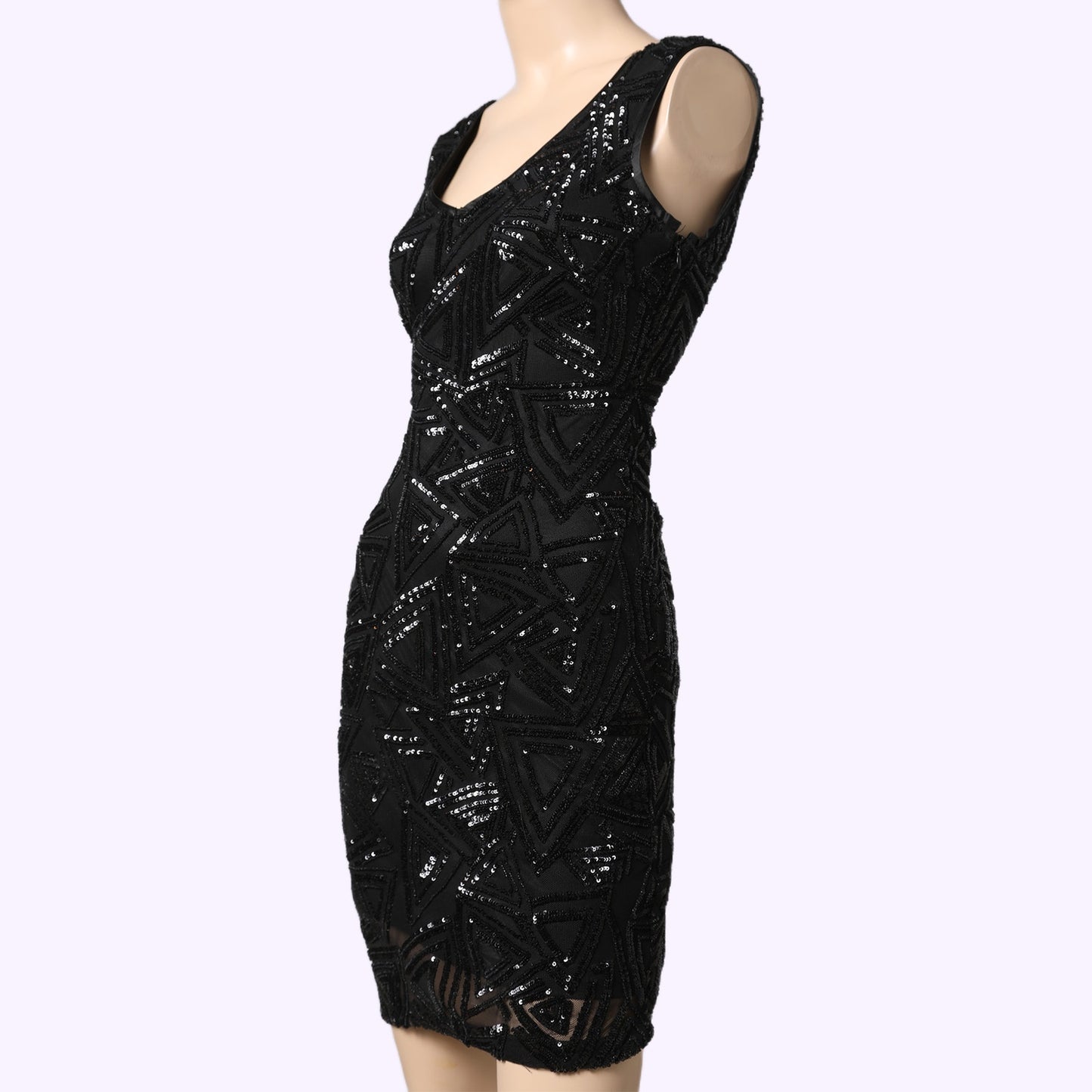 LUCY PARIS Black Sequin Pattern Embellished Sleeveless Dress