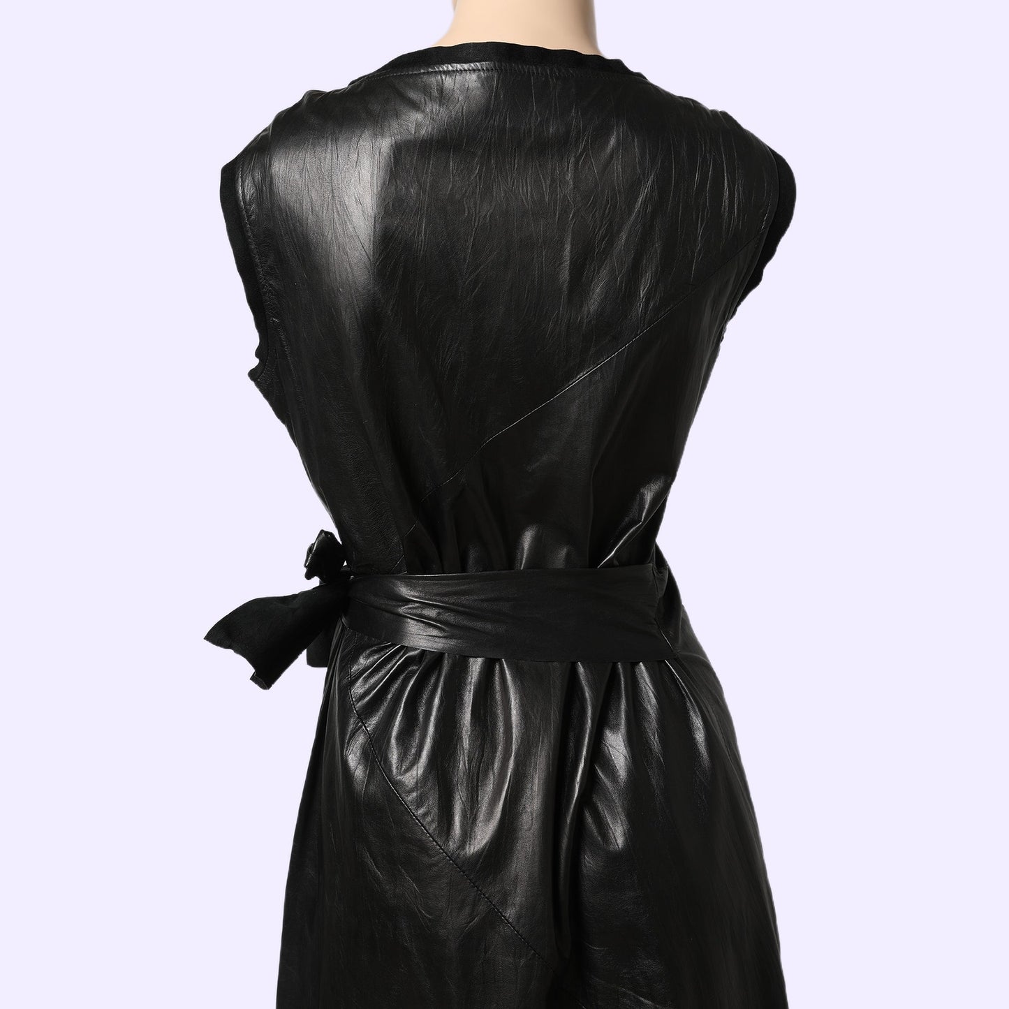 DIANE VON FURSTENBERG Black Leather Mini Sheath Della Dress w/ Side Tie Belt