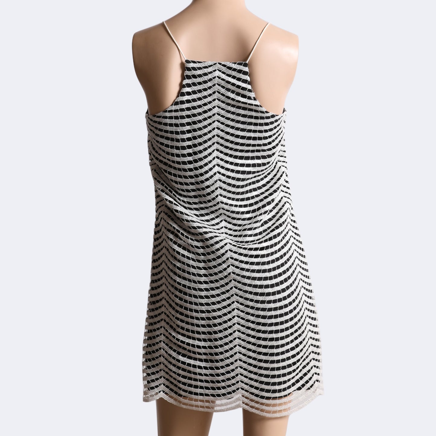 JAY GODFREY Black and White Embroidered Net Mini Dress