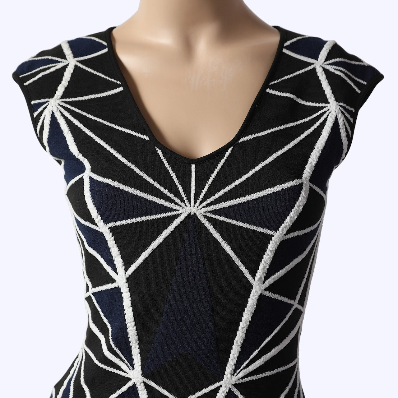 RVN Black White Geometric Jacquard Bodycon Mini Dress