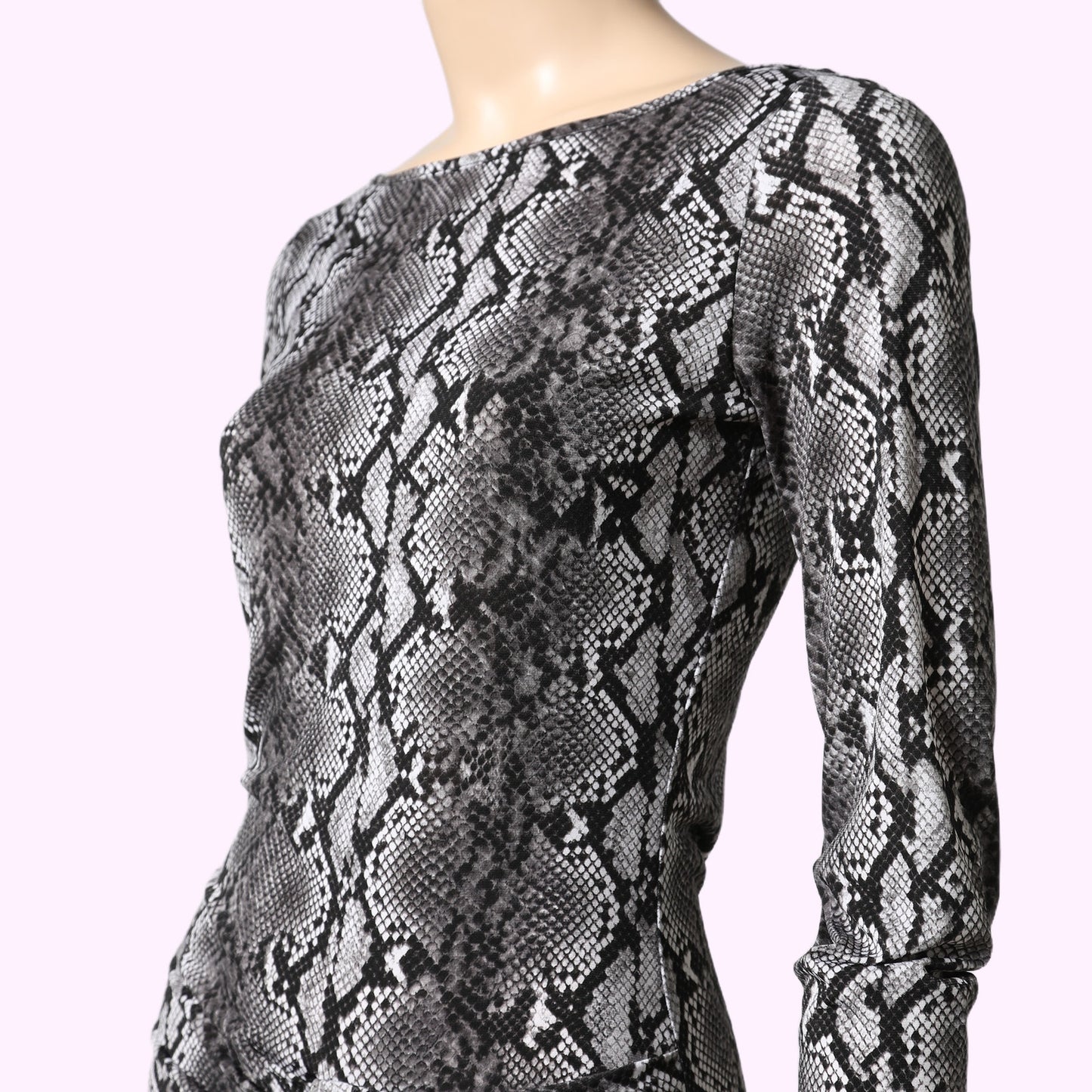 MICHAEL KORS Black Gray Snakeskin Print Long Sleeve Ruched Dress