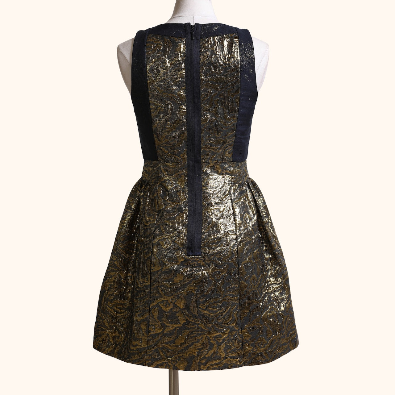 TIBI Metallic Gold and Navy Jacquard Sleeveless Silk Blend Mini Dress w/ Tags