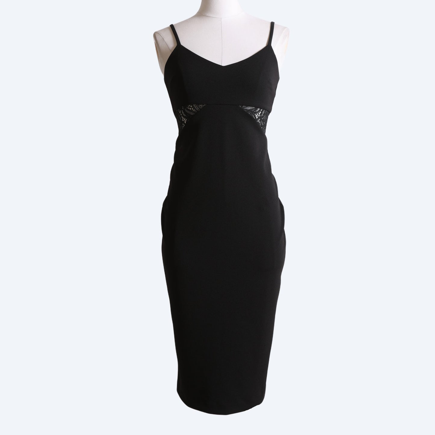 MICHAEL KORS Black Lace Panel Crepe Slip Midi Dress