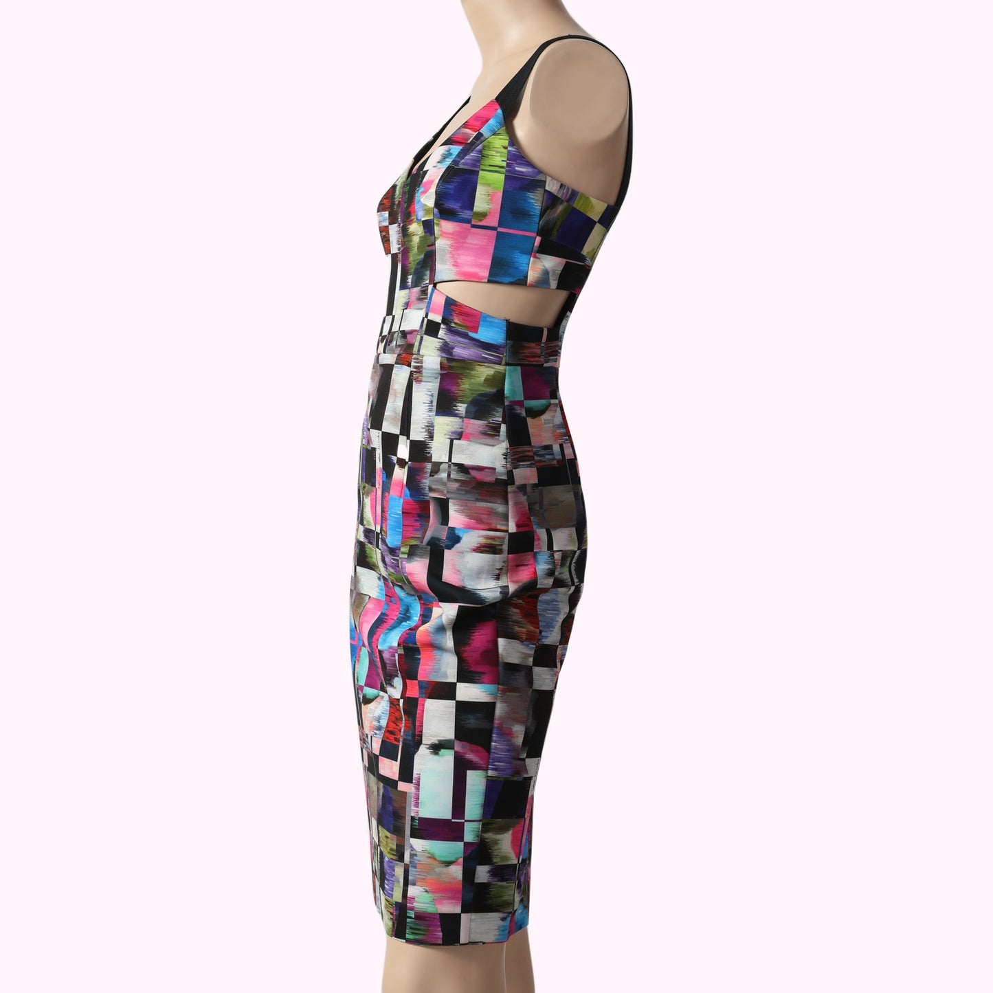 MILLY Multicolor Abstract Cubist Print Cutout Bodycon Dress