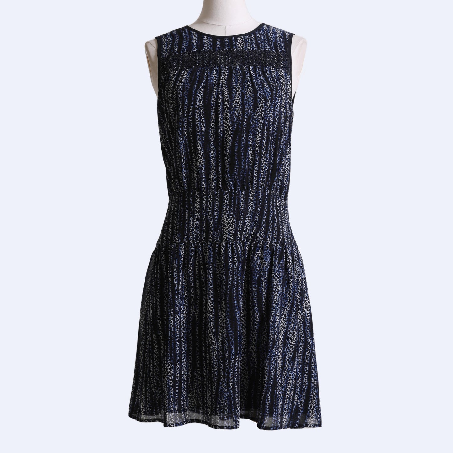 MICHAEL KORS Navy Smocked Georgette Sleeveless Dress