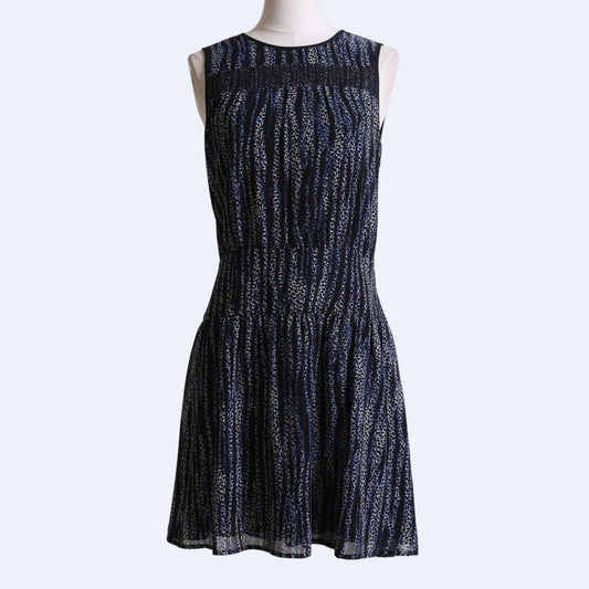 MICHAEL KORS Navy Smocked Georgette Sleeveless Dress