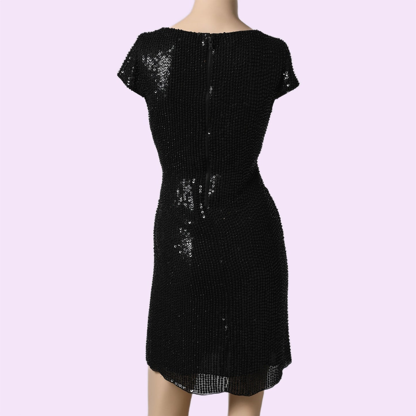 ALICE + OLIVIA Black Beaded Sequin Short Sleeve Mini Dress