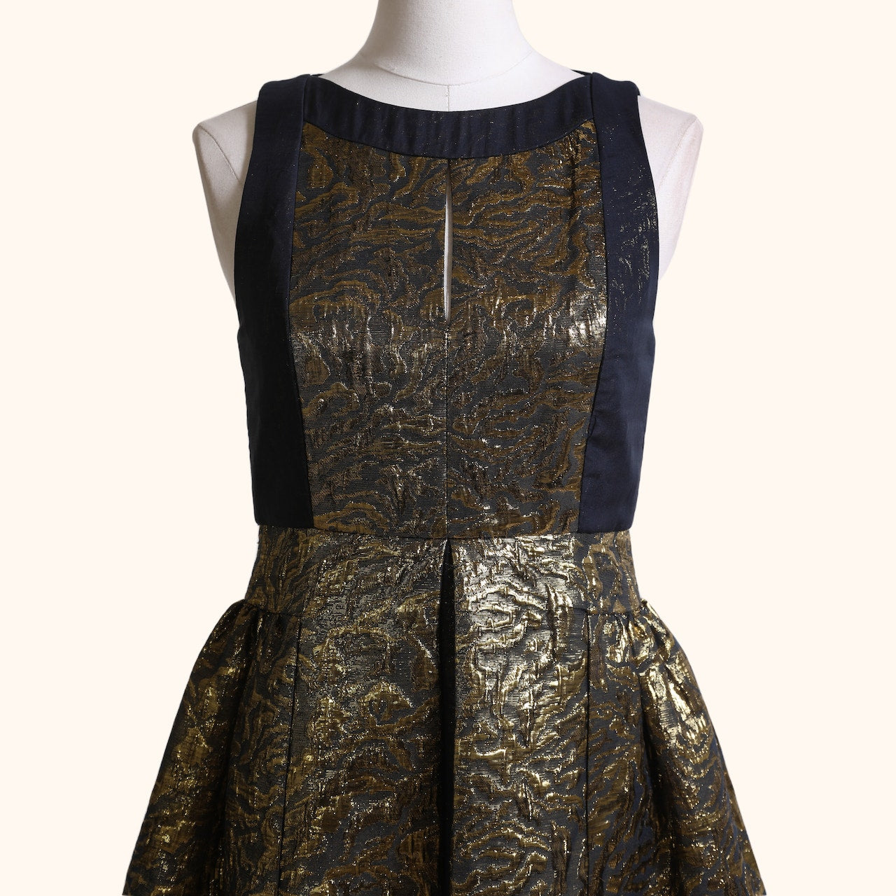 TIBI Metallic Gold and Navy Jacquard Sleeveless Silk Blend Mini Dress w/ Tags