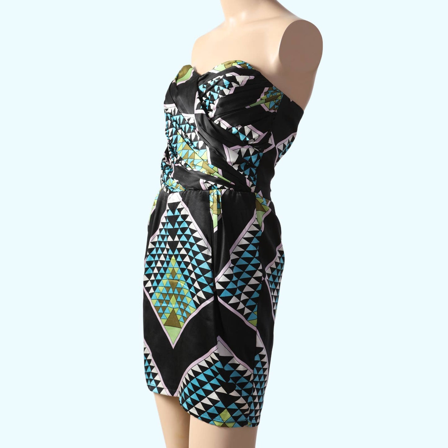 MARA HOFFMAN Black and Multicolor Strapless Silk Dress