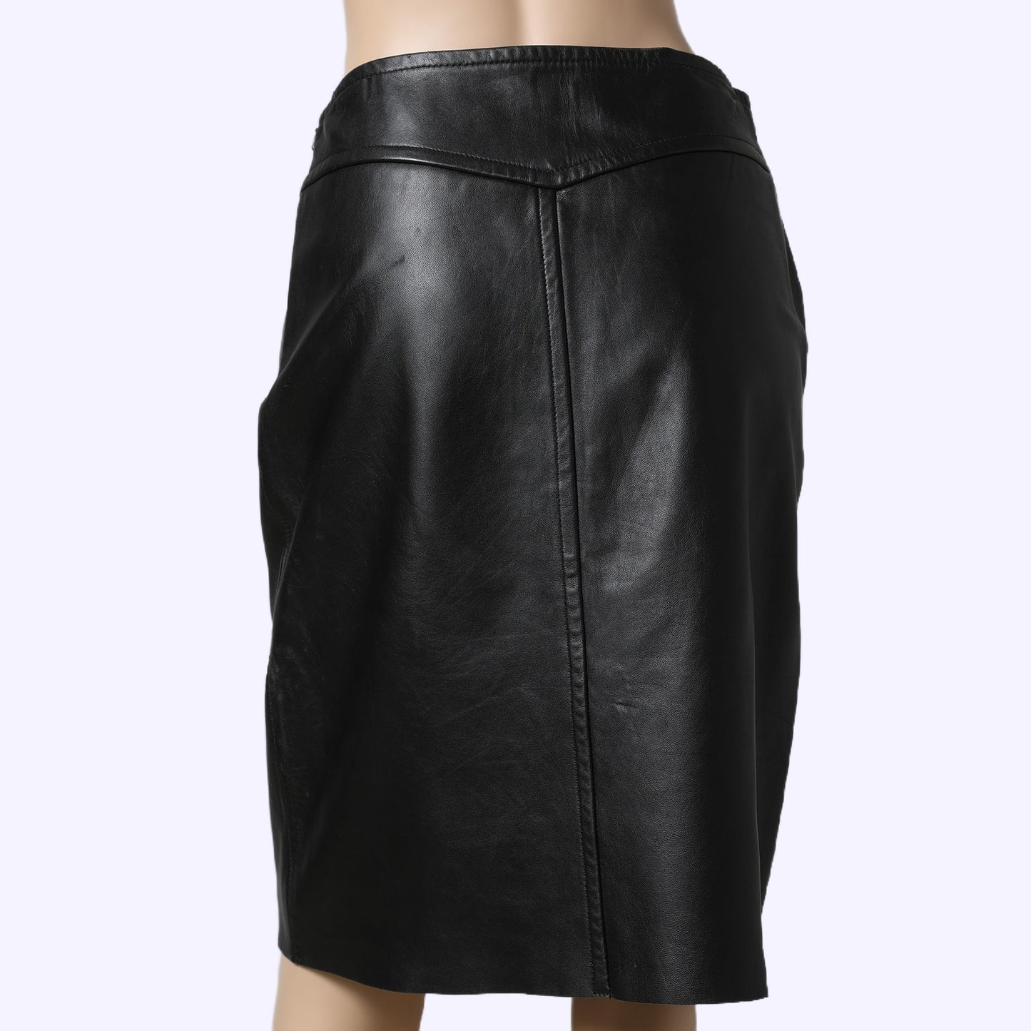 BCBGMAXAZRIA Vintage Black Leather Knee Length Pencil Skirt