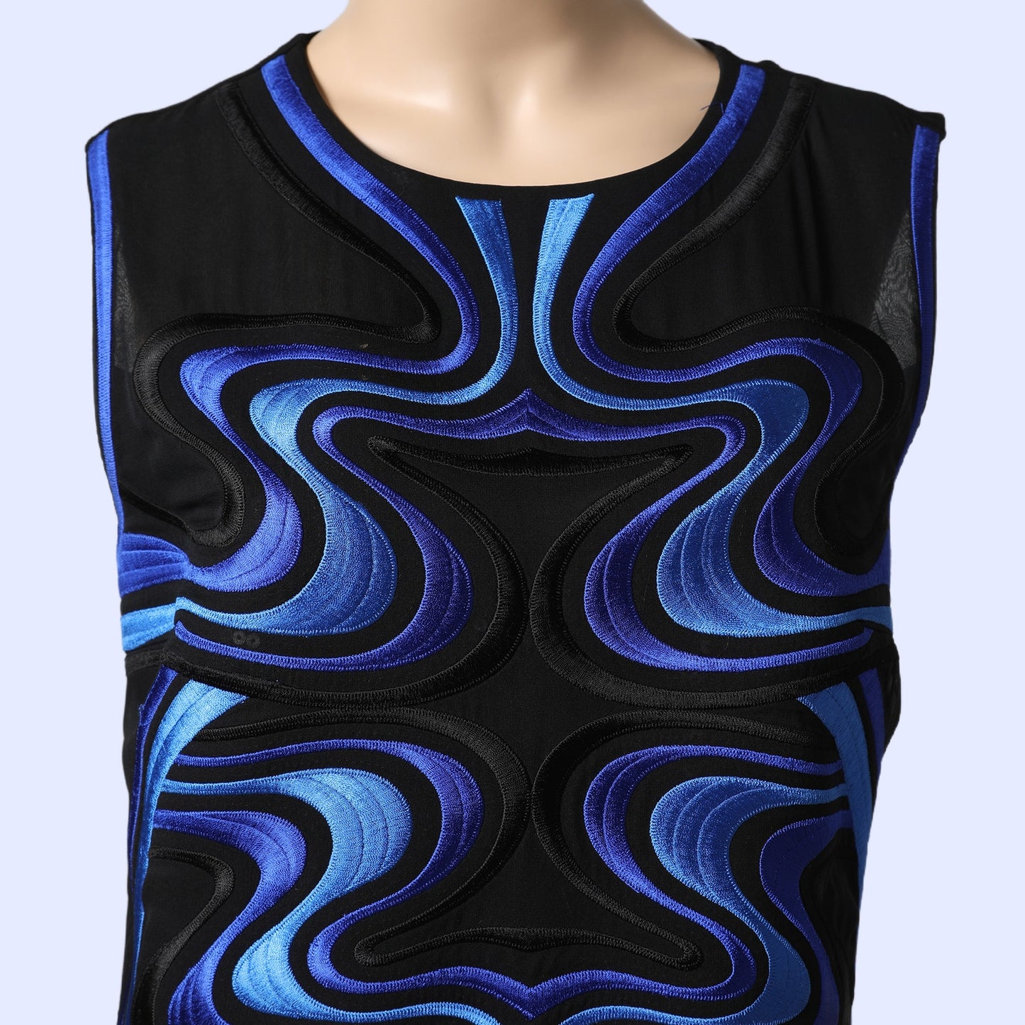 DIANE VON FURSTENBERG Black & Blue Abstract Embroidered Sleeveless Sheath Dress