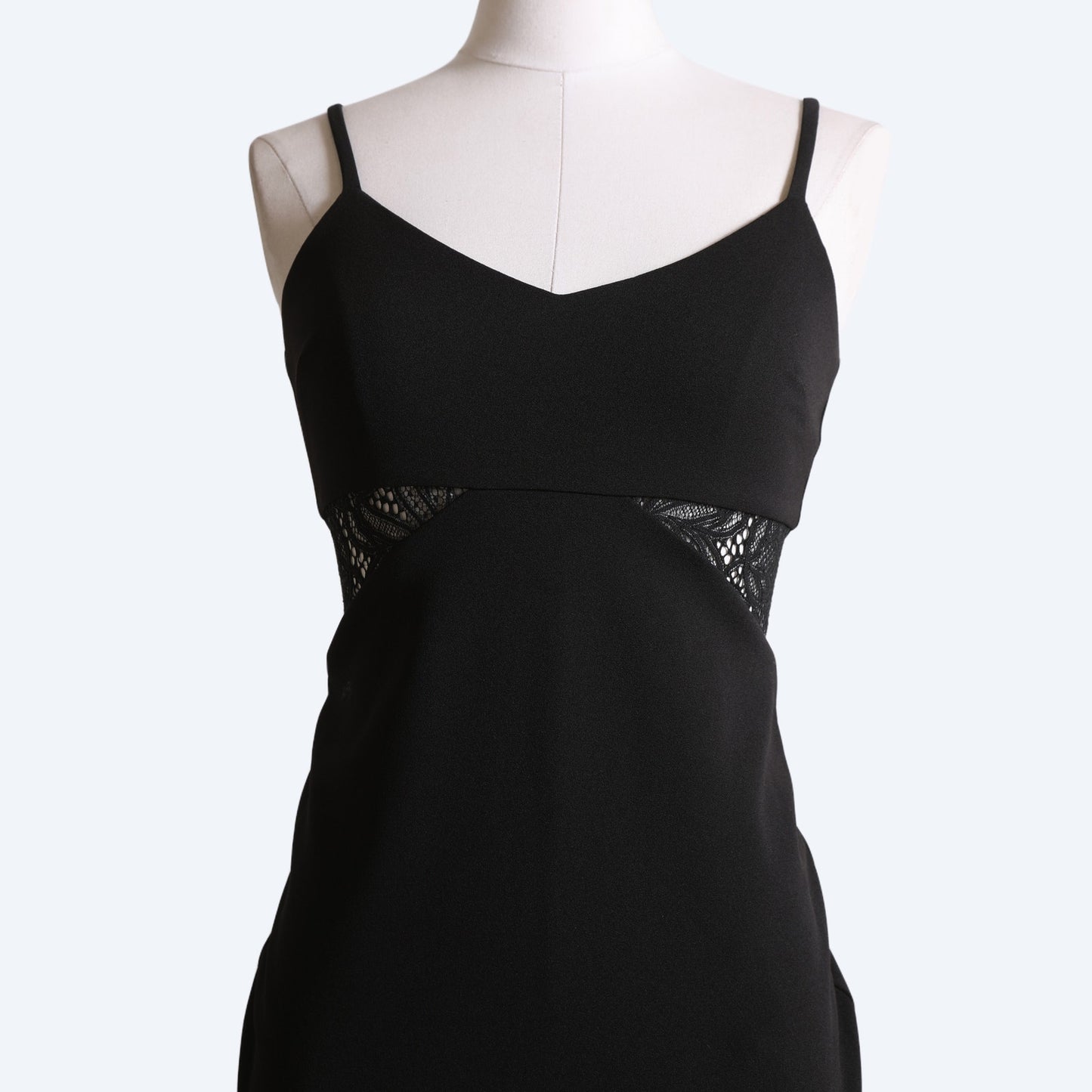 MICHAEL KORS Black Lace Panel Crepe Slip Midi Dress