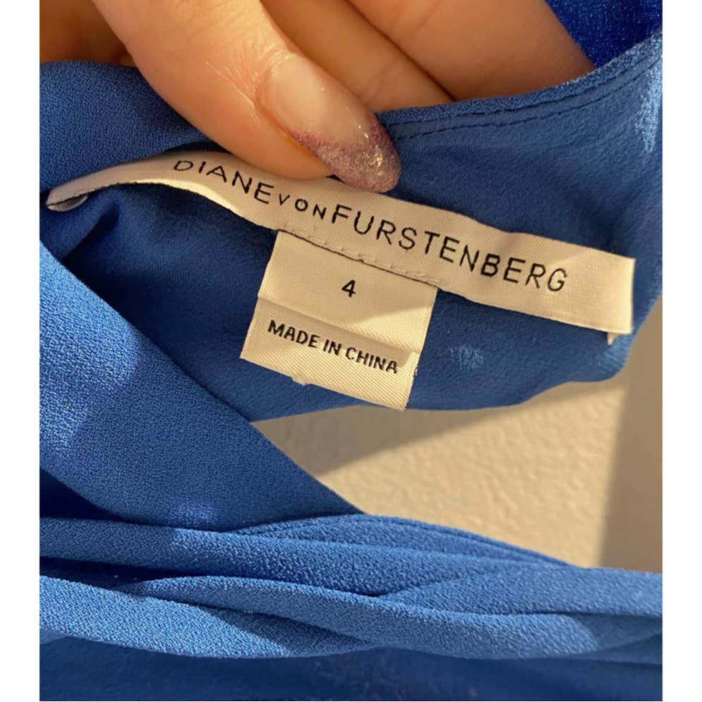 DIANE VON FURSTENBERG Blue Drop Waist Silk Dress