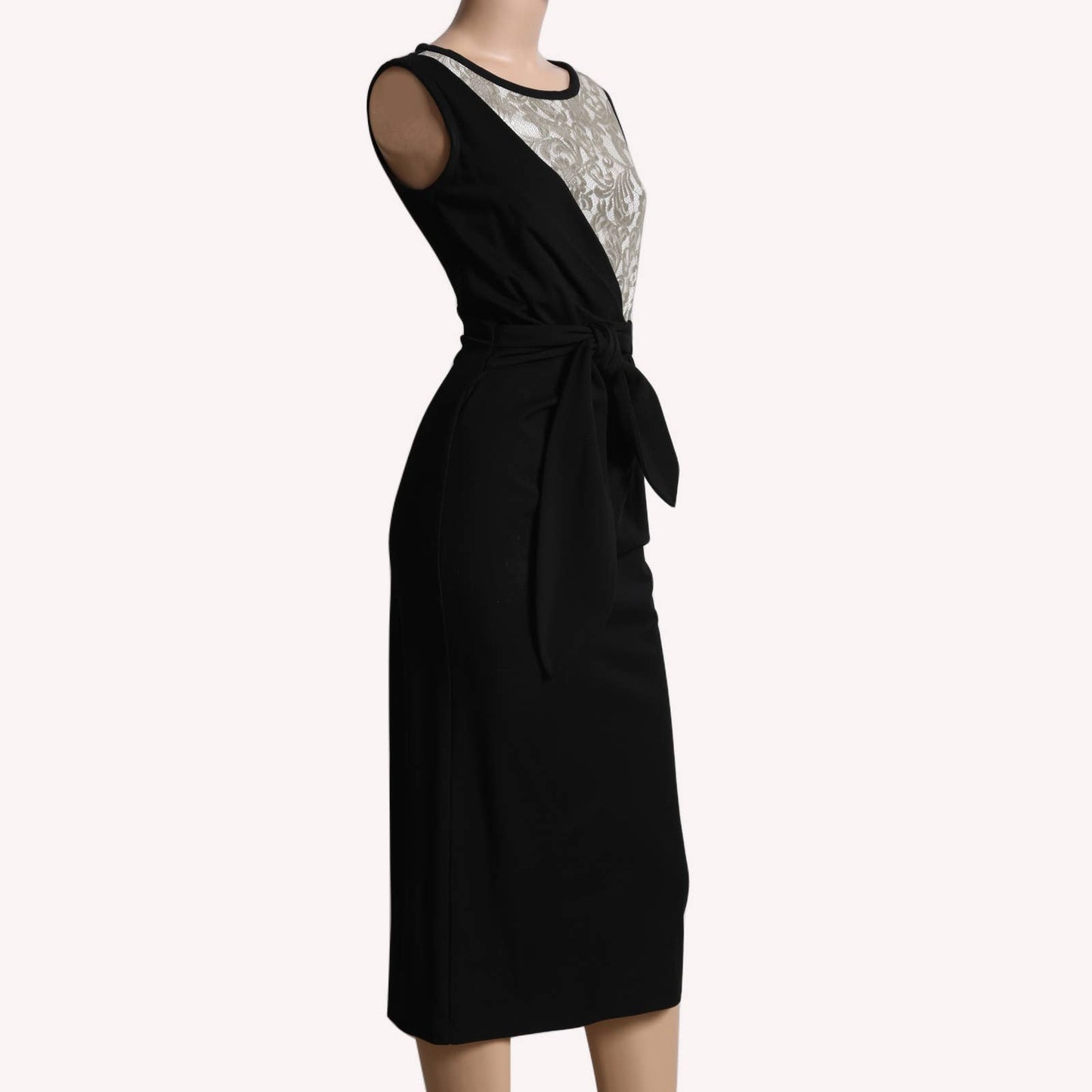 DIANE VON FURSTENBERG Black with Lace Accented Sleeveless Midi Dress