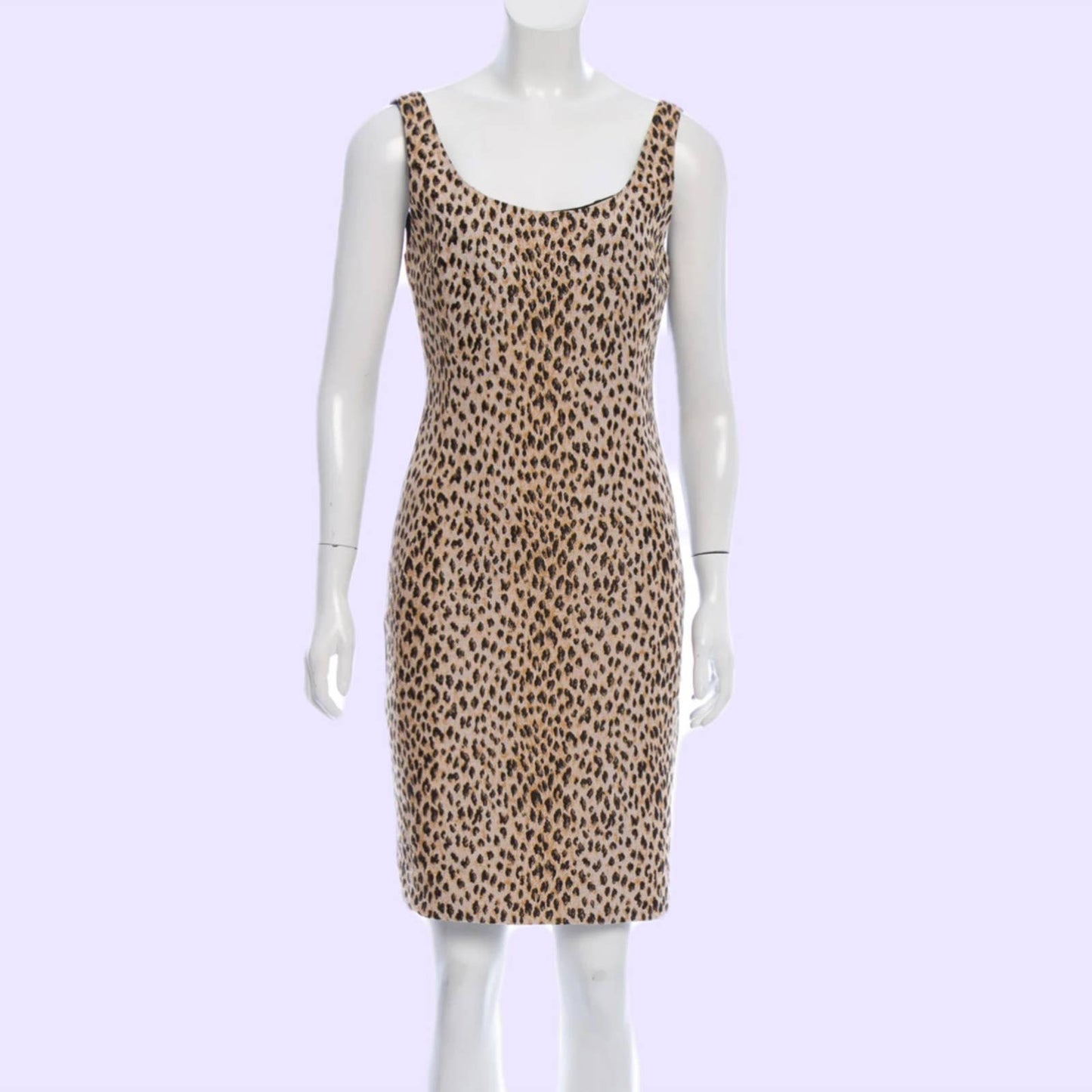 DIANE VON FURSTENBERG Animal Print with Black Back Sleeveless Knee Length Dress