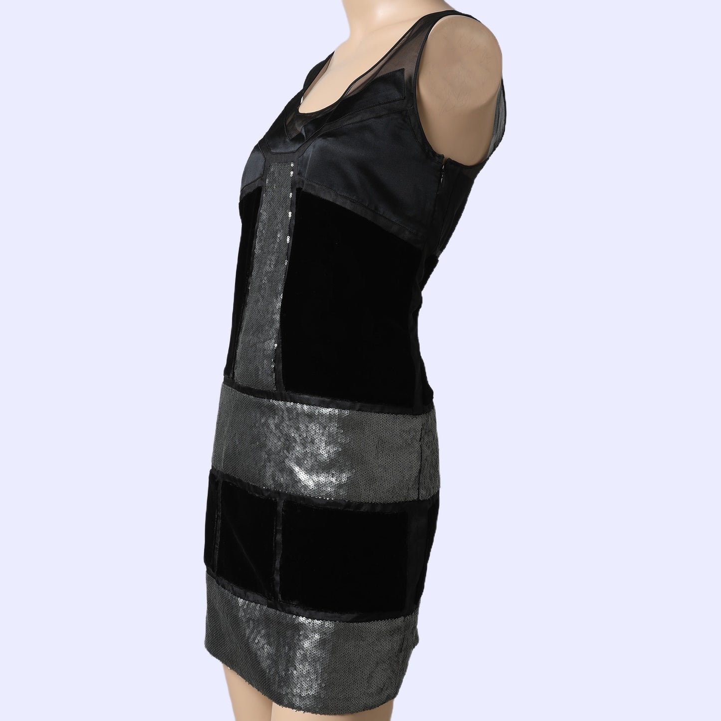 DIANE VON FURSTENBERG Black Velvet Silver Sequin Mini Dress