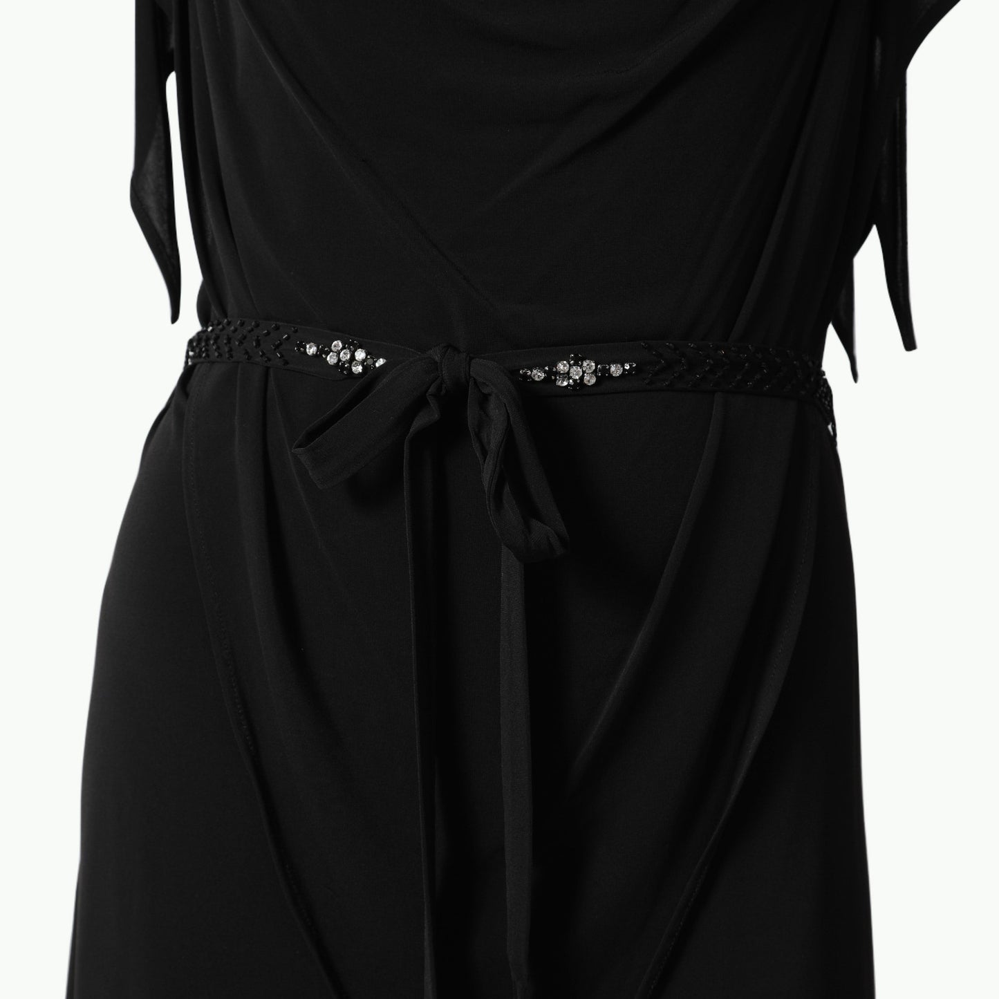 BCBGMAXAZRIA Vintage Black Draped Scoop Neck Asymmetrical Hem Knee Length Dress