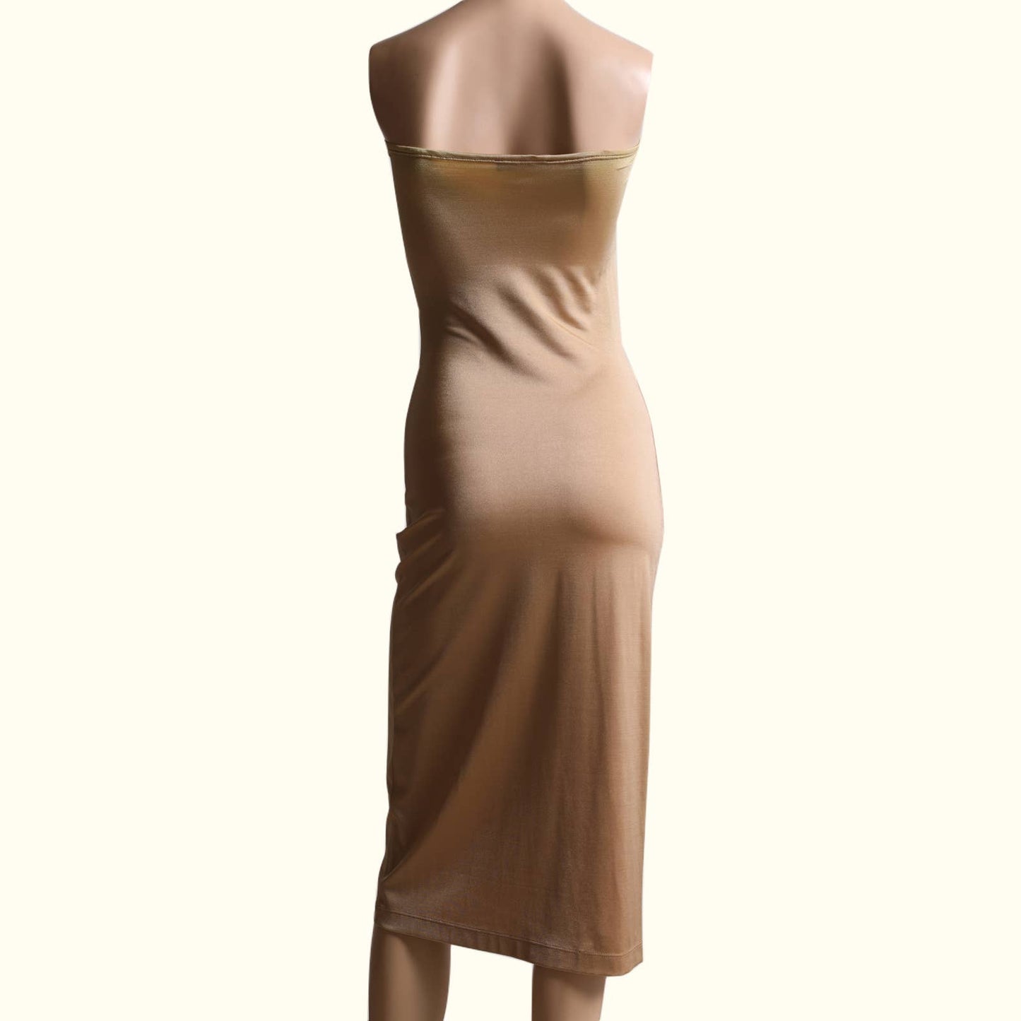 PLEIN SUD Vintage Gold Strapless Midi Dress