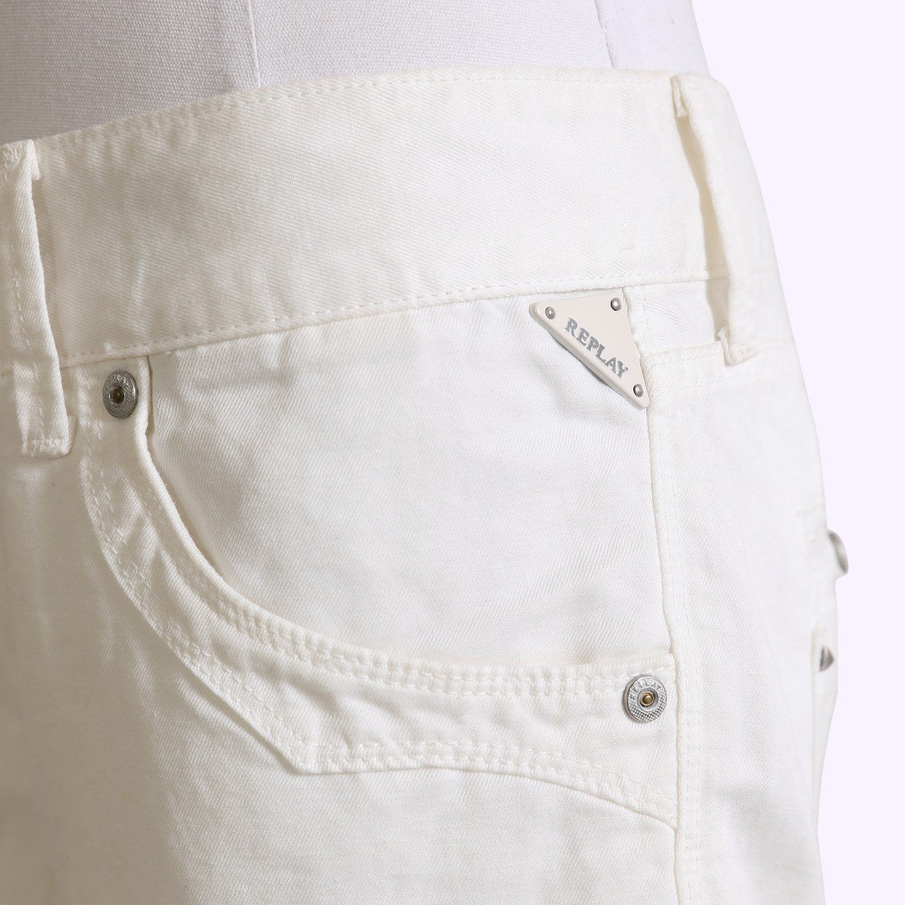 REPLAY White Linen Blend Denim Shorts