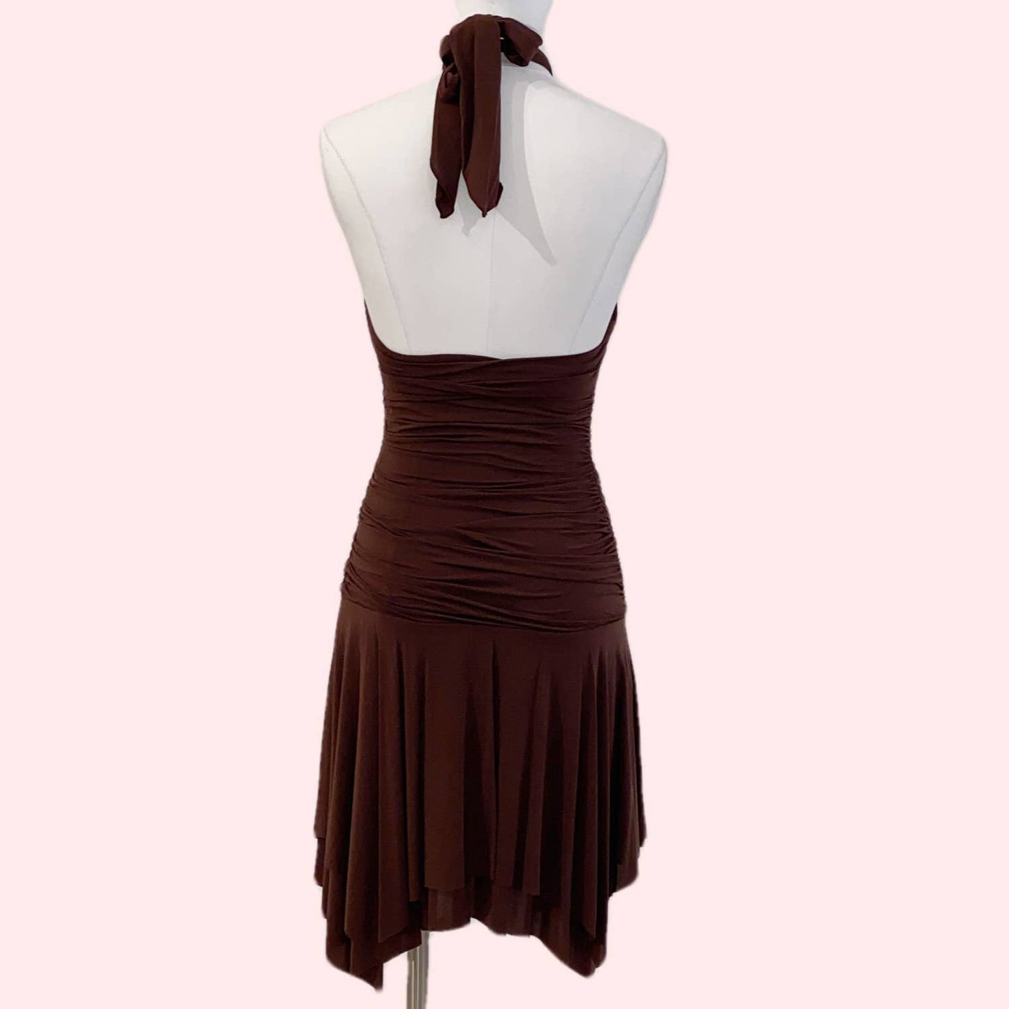 BCBGMAXAZRIA Brown with Gold Accents Mini Halter Dress