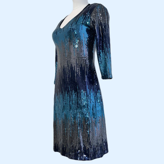 KAREN KANE Blue and Silver Sequin Cocktail Dress