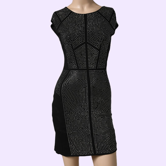 REBECCA TAYLOR Black Jersey Silver Studded Sleeveless Mini Dress