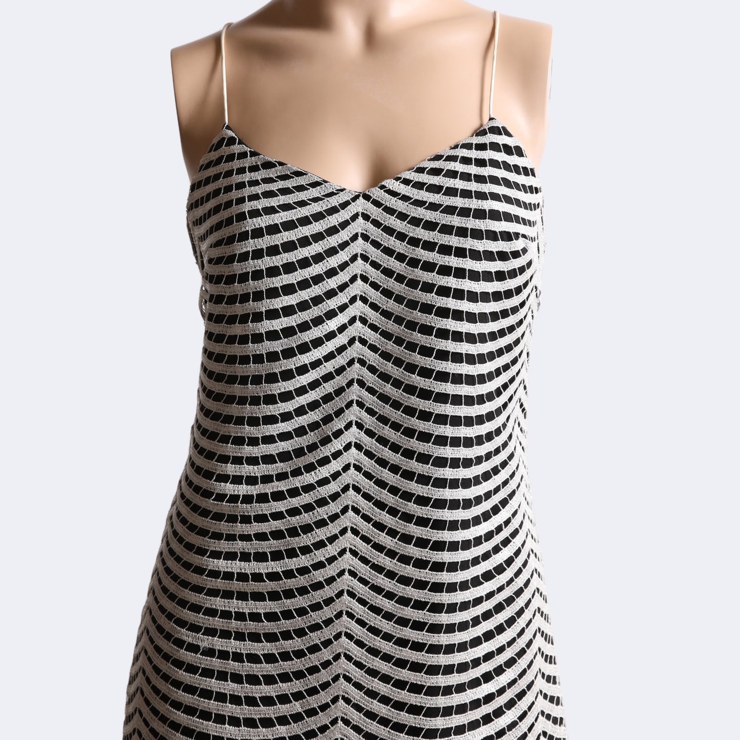 JAY GODFREY Black and White Embroidered Net Mini Dress