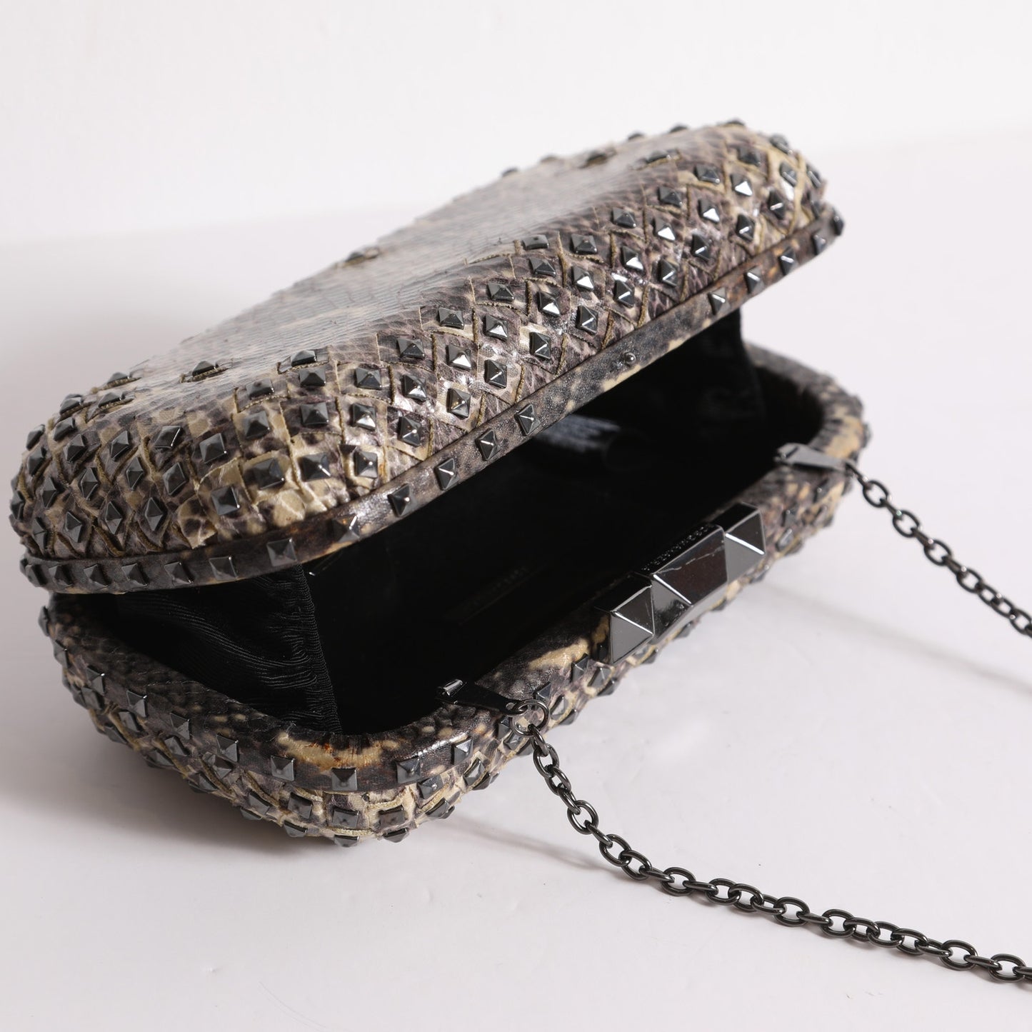 BCBGMAXAZRIA Brown Snakeskin Studded Clutch Crossbody Purse