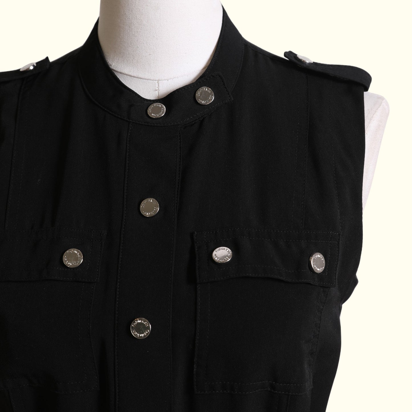 CALVIN KLEIN Black Sleeveless Snap Button Utility Dress