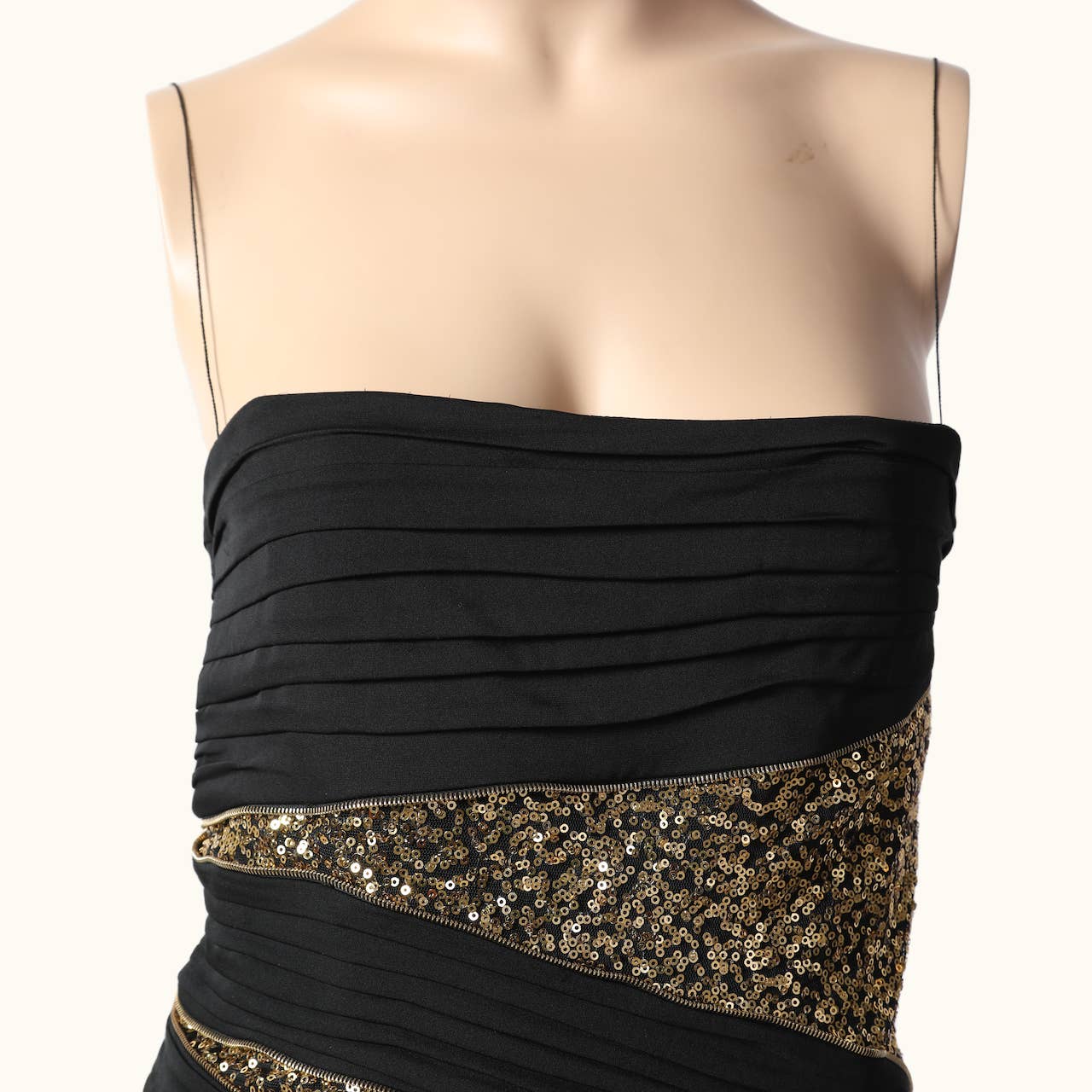 ROBERT RODRIGUEZ Black and Gold Strapless Sequin Silk Dress