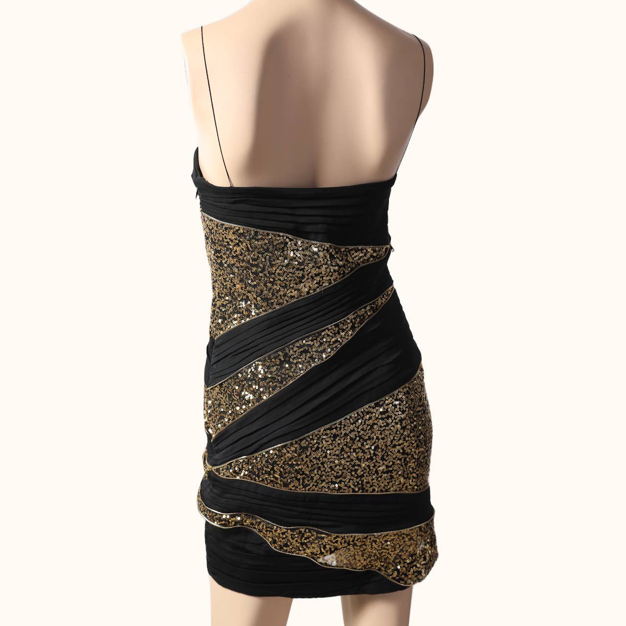 ROBERT RODRIGUEZ Black and Gold Strapless Sequin Silk Dress