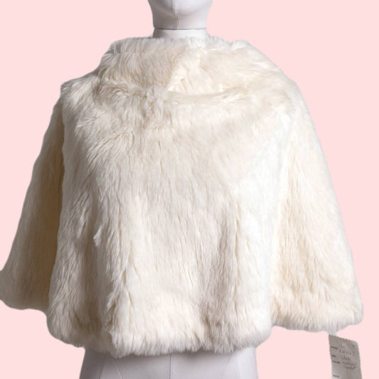 DUMONDE White Faux Fur Cape Coat