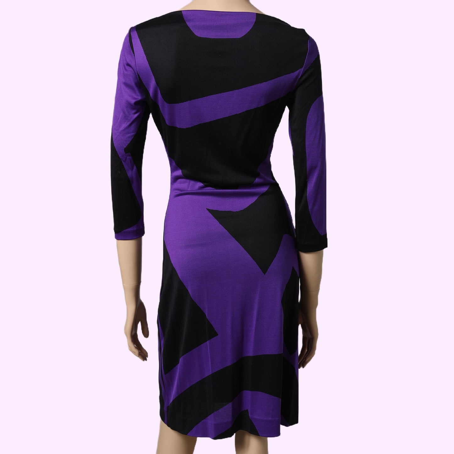DIANE VON FURSTENBERG Black and Purple Abstract Long Sleeve Silk Dress