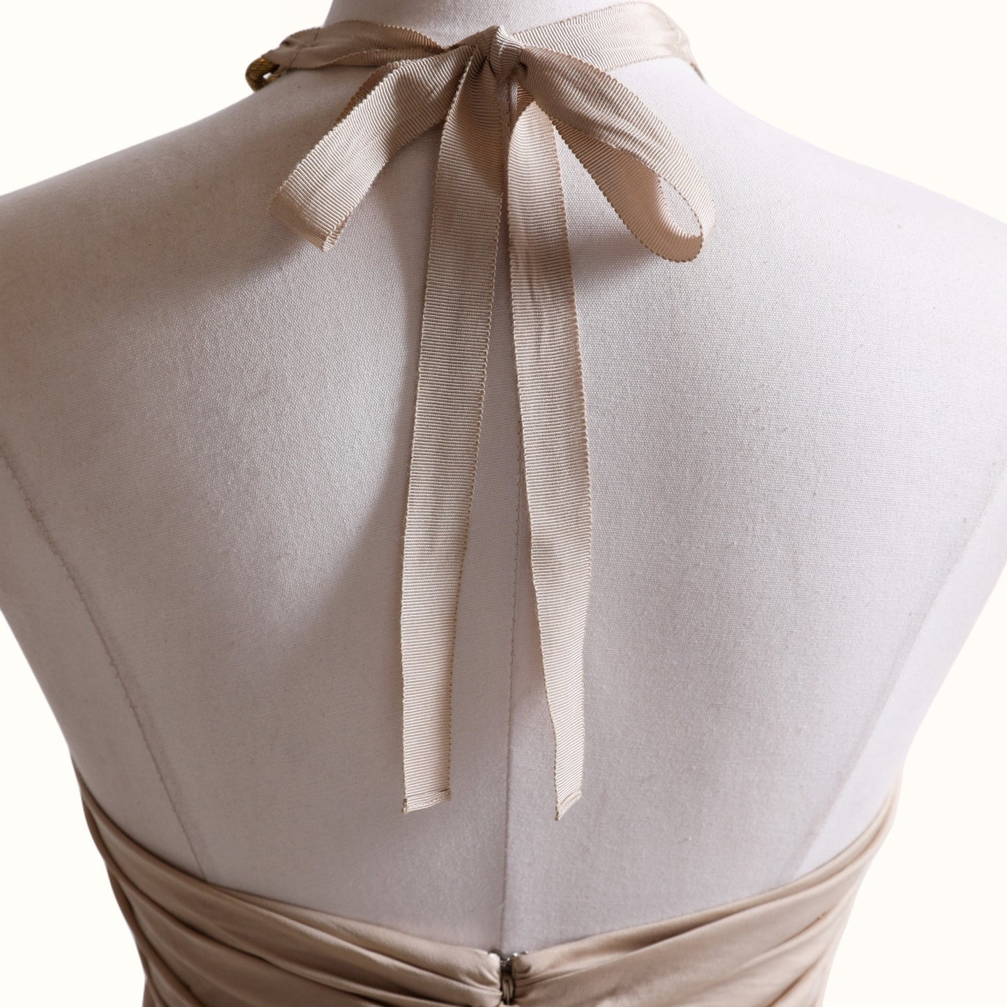 BCBGMAXAZRIA Vintage Beige Satin Gold Chain Halter Mini Dress