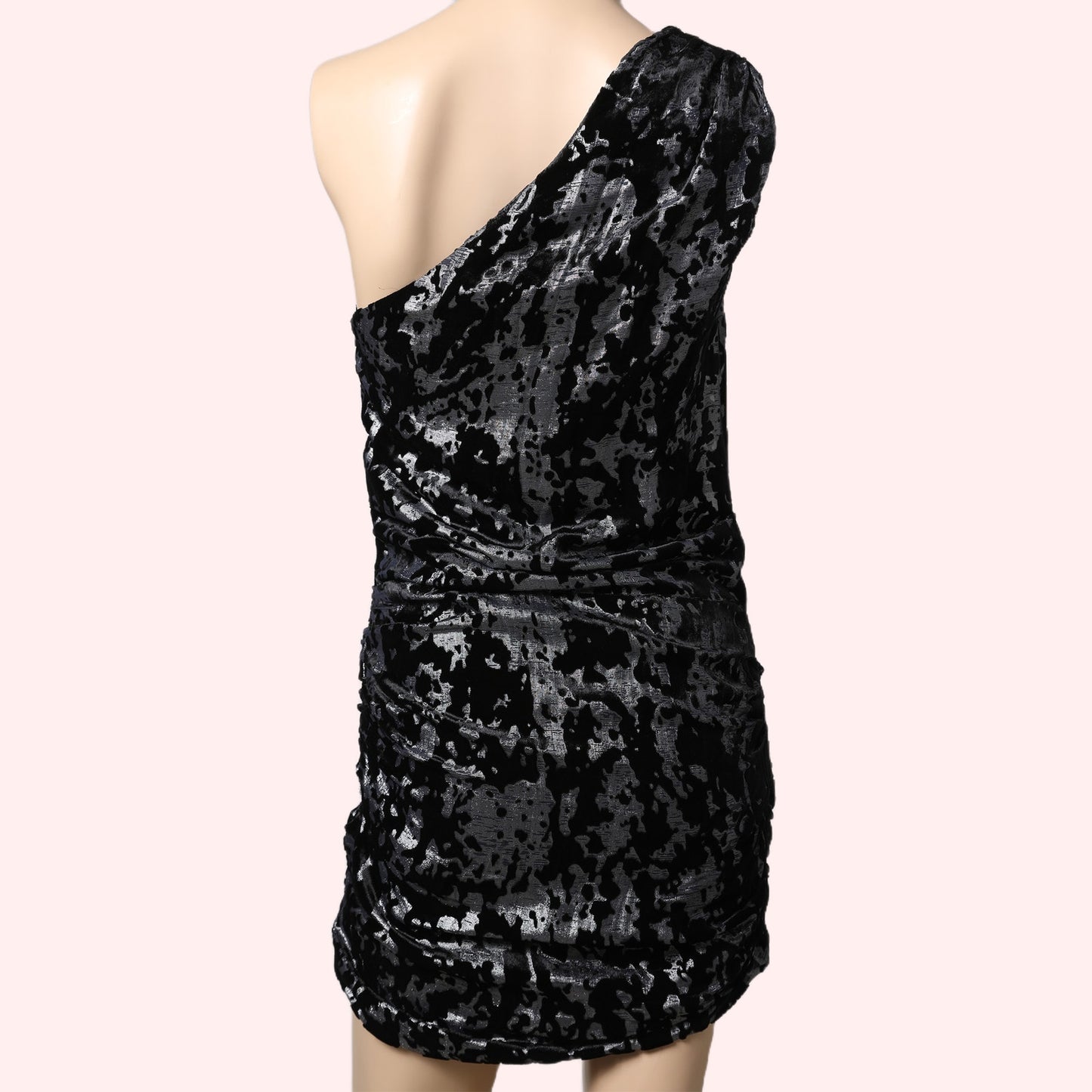 MAJE Black and Silver Velvet Textured One Shoulder Dress