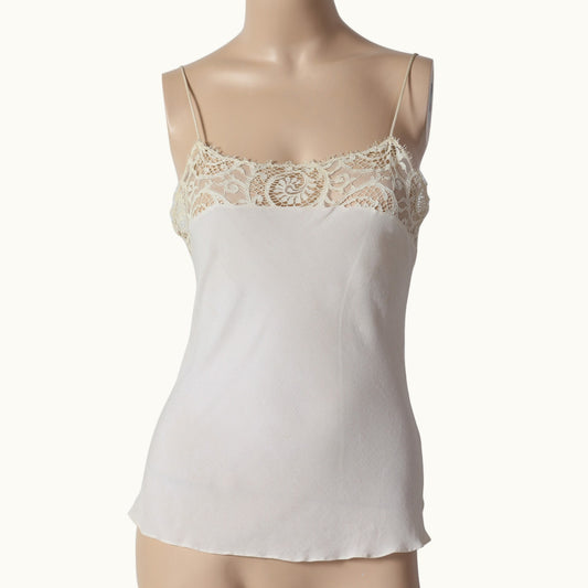 CATHERINE BRICKHILL Vintage Y2K Cream Lace Trim Camisole Tank Top
