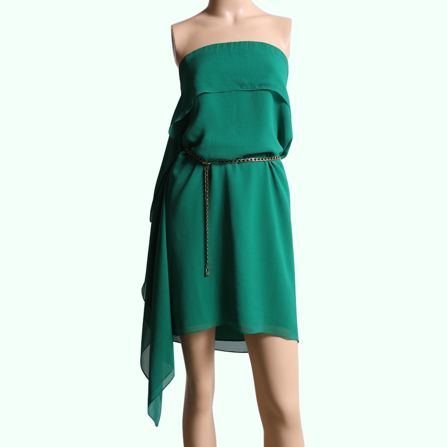 BCBGMAXAZRIA Vintage Green Silk Chiffon Strapless Mini Dress