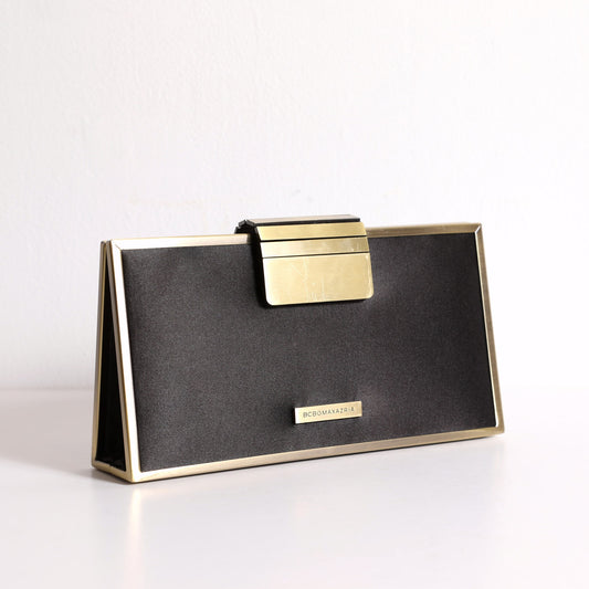 BCBGMAXAZRIA Black Box Retro Style Clutch with Gold Details + Chain