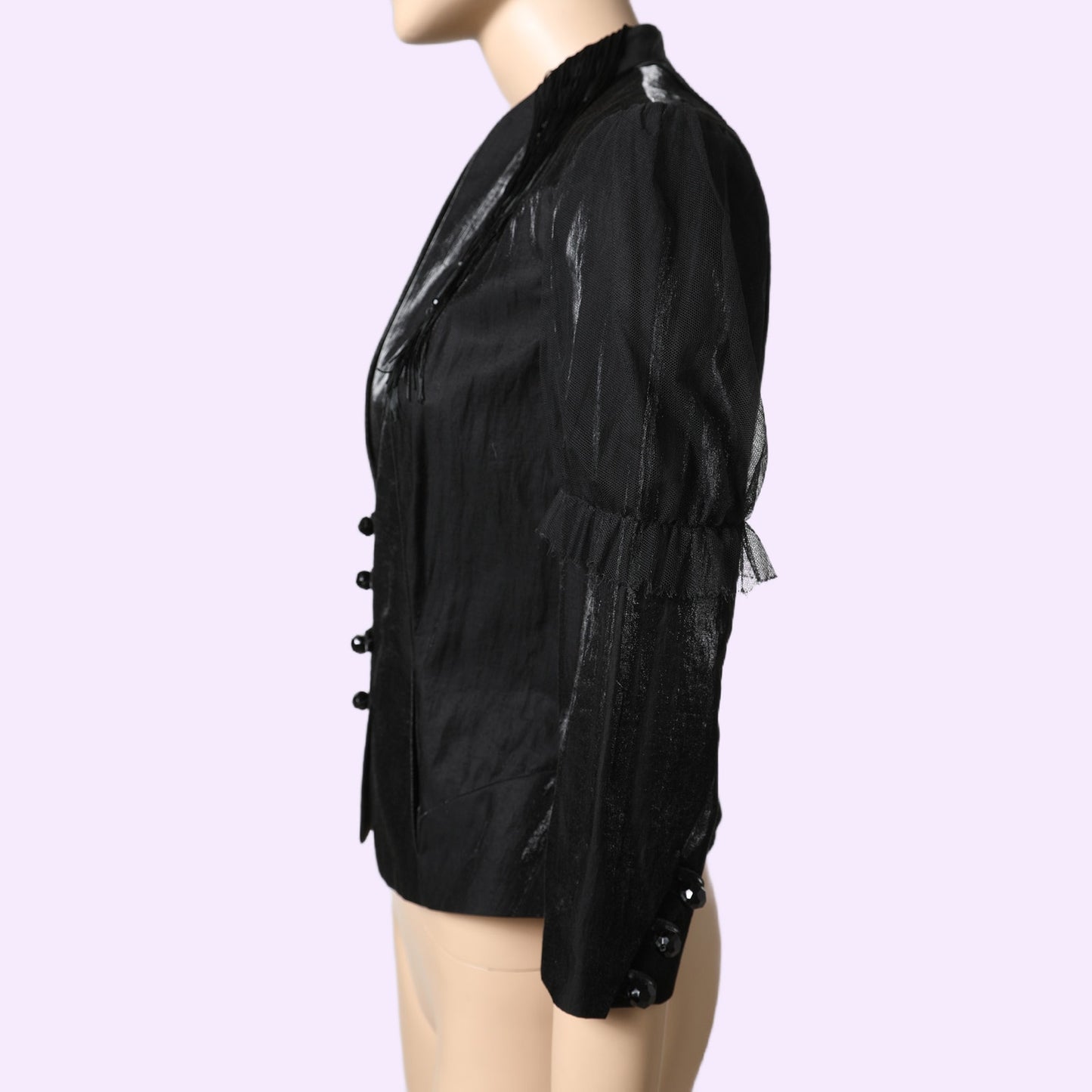 CATHERINE BRICKHILL Vintage Black Fringe Detail Gem Button Jacket