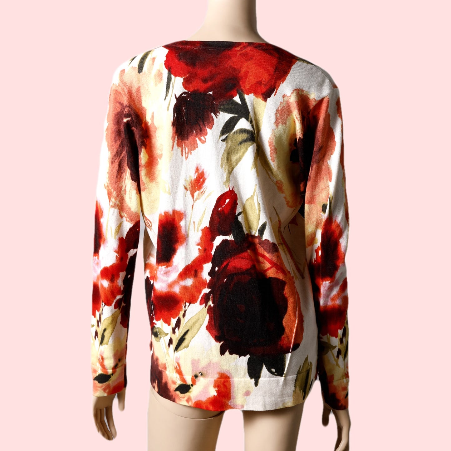 HAUTE HIPPIE Orange, Red and Cream Silk Floral Printed Cardigan