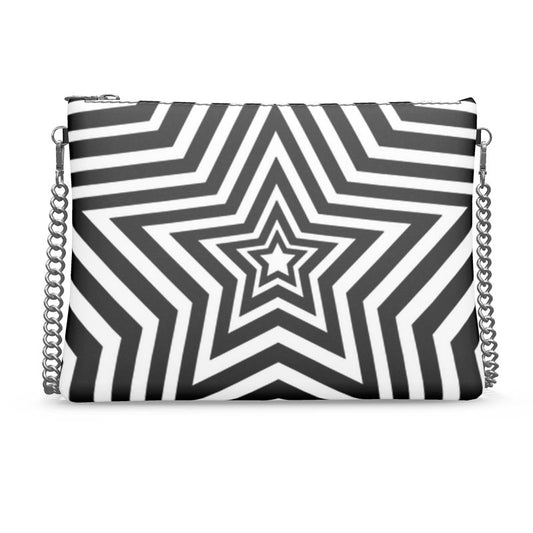 UNTITLED BOUTIQUE Black and White Leather Star Crossbody Bag with Silver Chain - Limited Edition