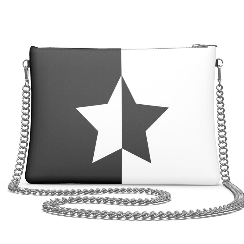 UNTITLED BOUTIQUE Black and White Yin-Yang Leather Star Crossbody Bag with Silver Chain - Limited Edition