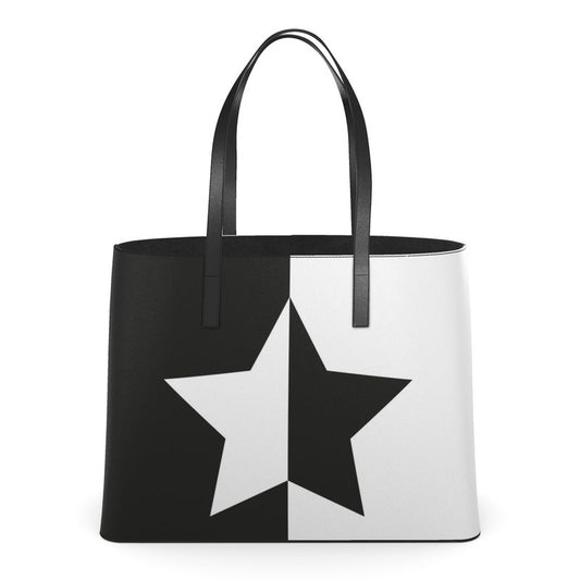 UNTITLED BOUTIQUE Black and White Leather Yin-Yang Kika Stars Tote Bag - Limited Edition