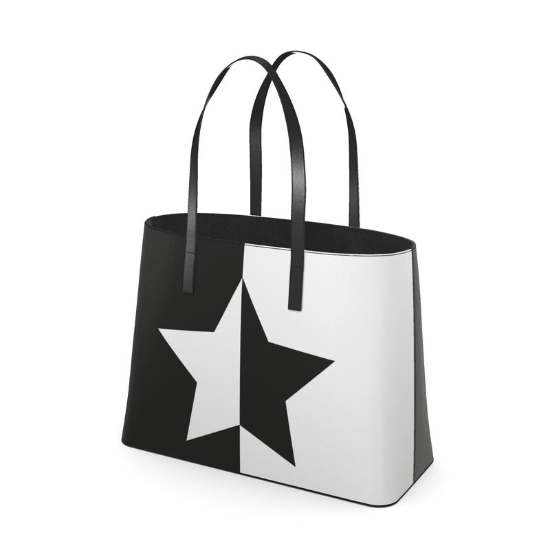 UNTITLED BOUTIQUE Black and White Leather Yin-Yang Kika Stars Tote Bag - Limited Edition