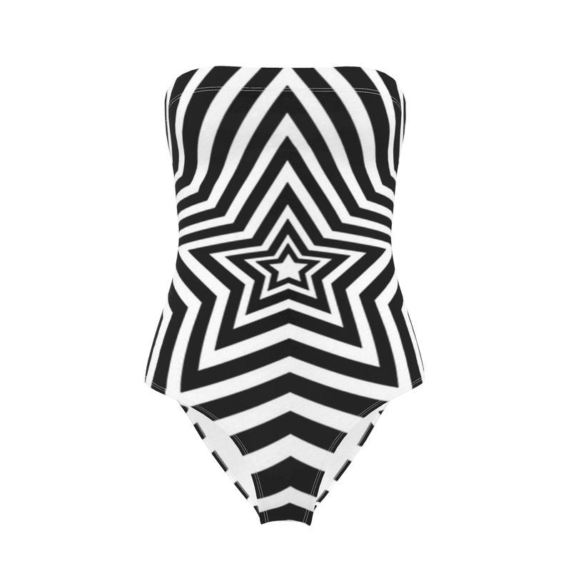UNTITLED BOUTIQUE Black and White Lycra Stars Strapless Swimsuit - Limited Edition